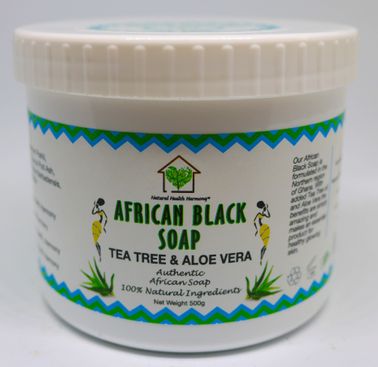 500g Tea Tree & Aloe Vera African Black Soap Tub